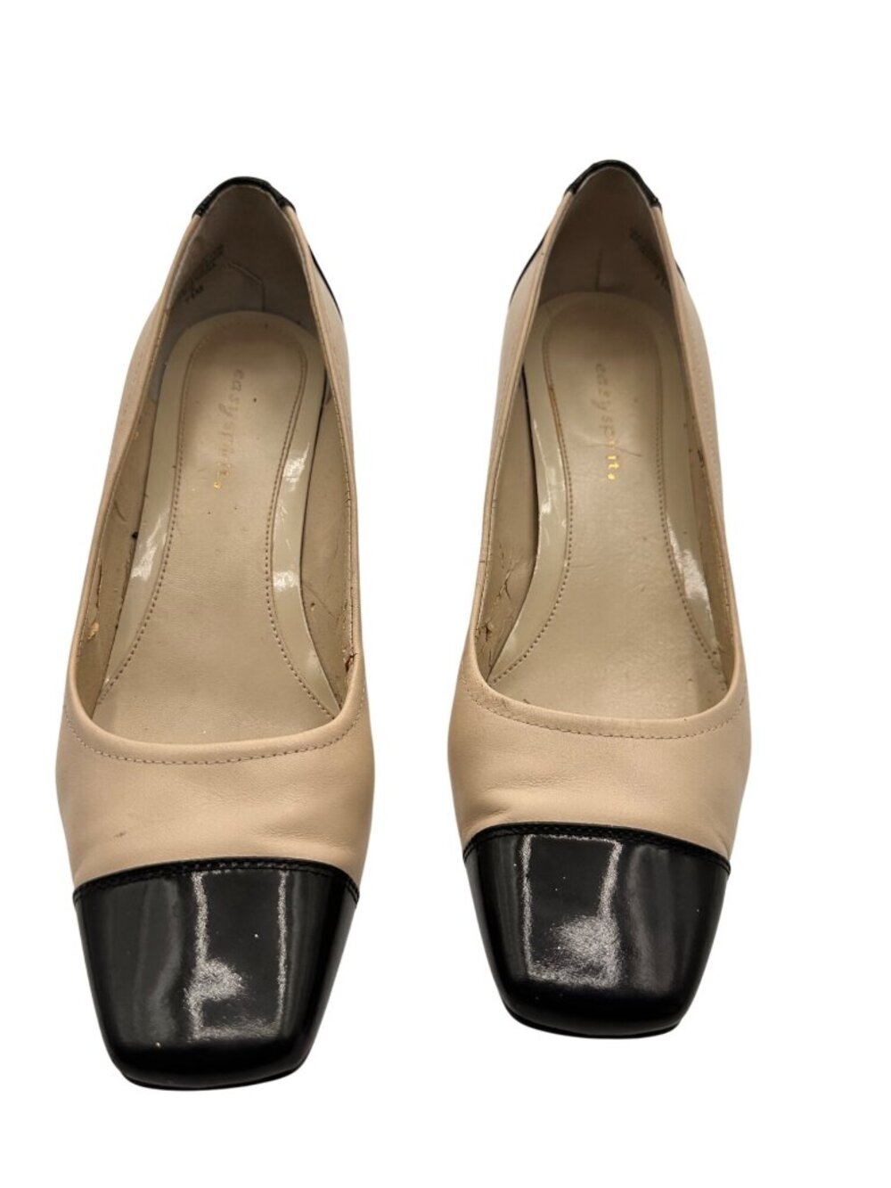 Easy Spirit Size 7.5 Beige & Black Leather Kitten Heel Pumps - Picture 4 of 14